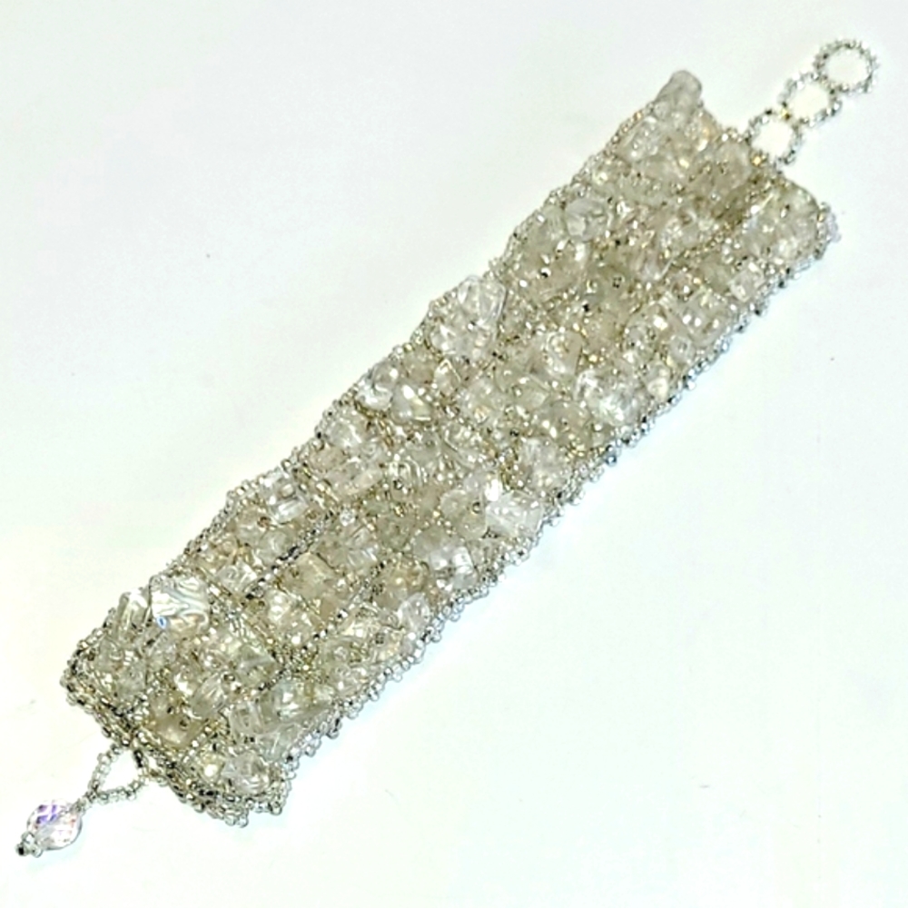 Crystal Polished Stone Bracelet, New Handmade In Guatemala